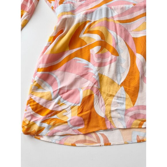 MANGO Orange Pink Abstract Scarf Printed Crepe Mini Shirt Dress, Size 4 - Picture 10 of 15
